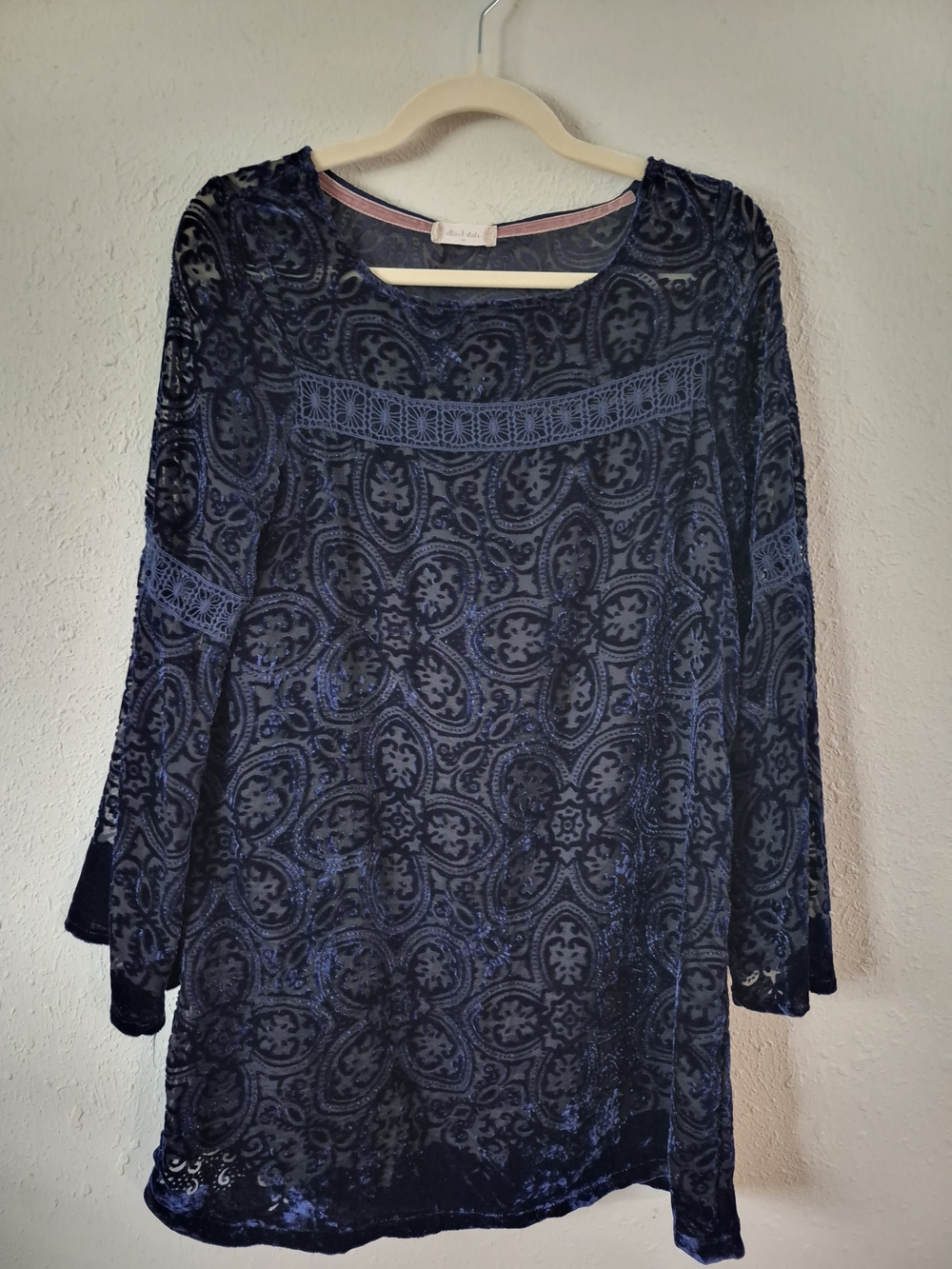 Altar'd State Navy Whimsigoth Velvet Burnout Dress Size M